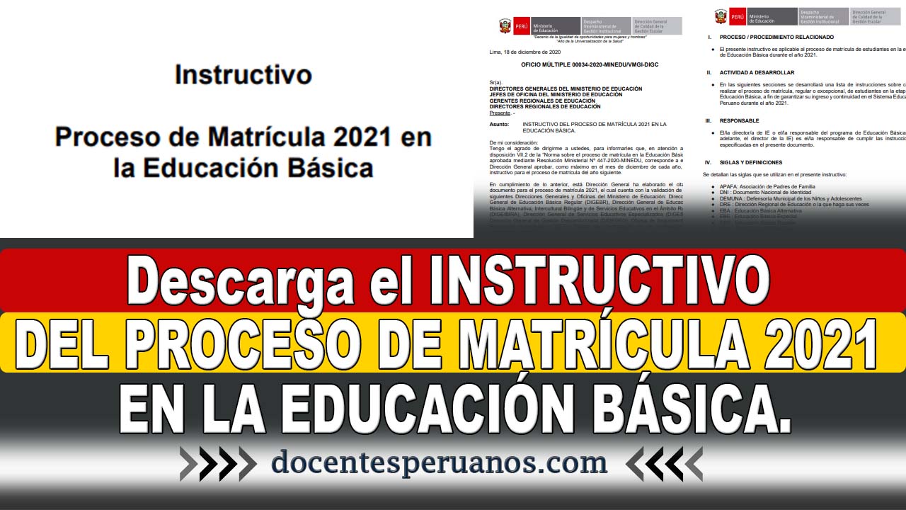 Descarga el INSTRUCTIVO DEL PROCESO DE MATRÍCULA 2021 EN LA EDUCACIÓN