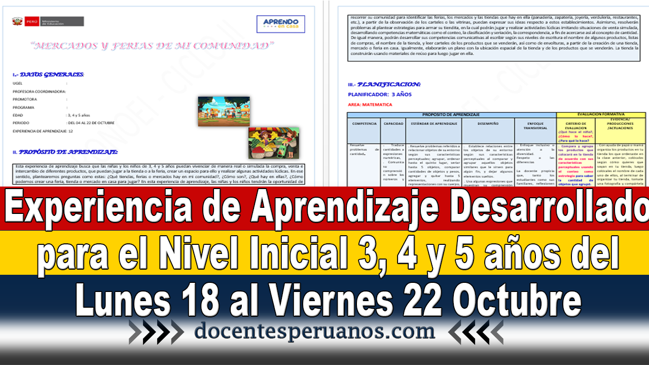 Experiencia De Aprendizaje Desarrollado Para El Nivel Inicial 3 4 Y 5