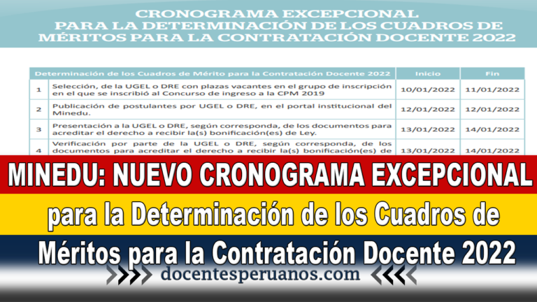 NUEVO CRONOGRAMA EXCEPCIONAL para la Determinación de los Cuadros de