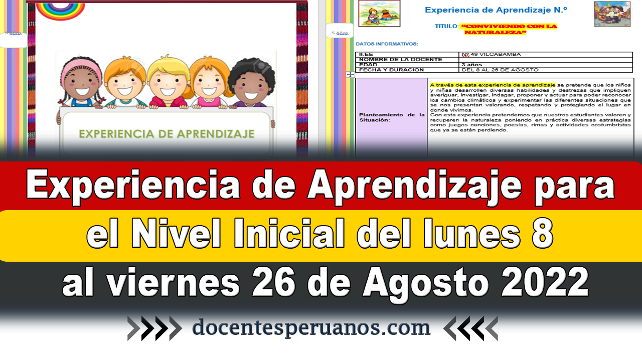 Experiencia De Aprendizaje Para El Nivel Inicial Del Lunes Al Viernes