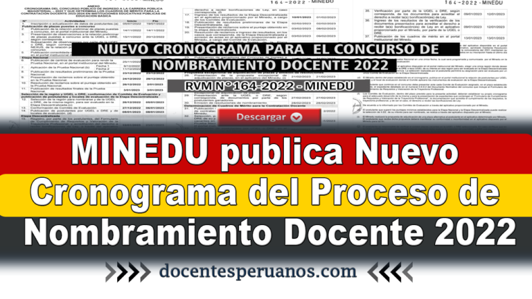 MINEDU Publica Nuevo Cronograma Del Proceso De Nombramiento Docente 2022