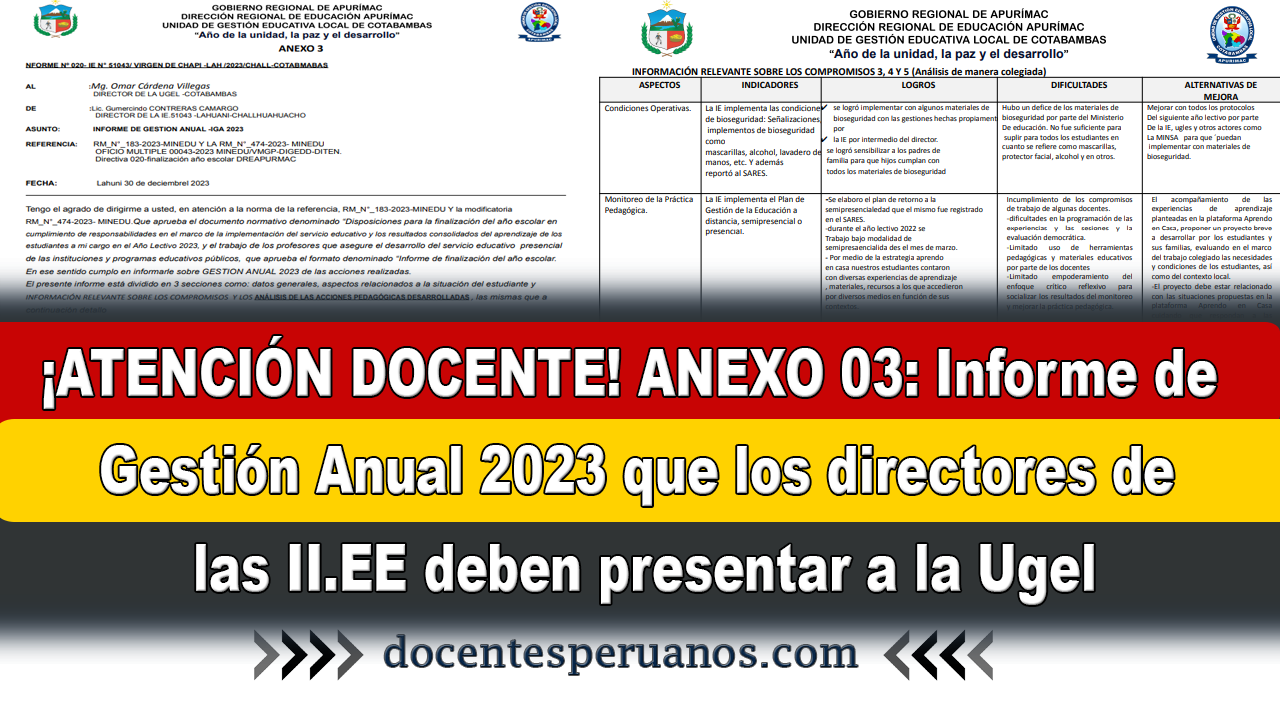 ATENCIÓN DOCENTE ANEXO 03 Informe de Gestión Anual 2023 que los