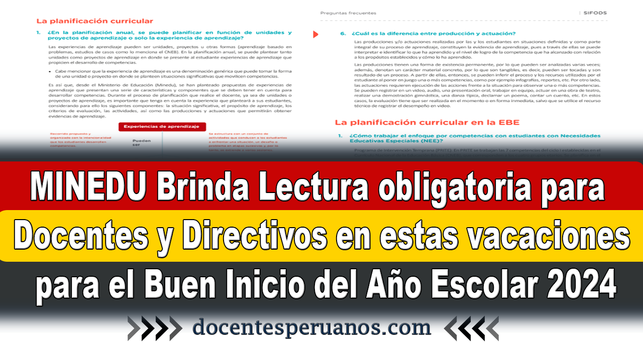 Minedu Brinda Lectura Obligatoria Para Docentes Y Directivos En Estas