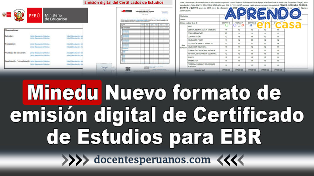 ▷ Minedu: Nuevo formato de emisión digital de Certificado de Estudios para  EBR ✓