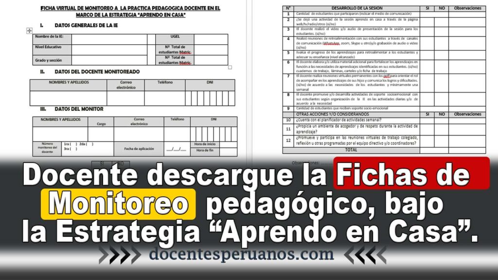 Docente descargue la Fichas de monitoreo pedagógico, bajo la Estrategia “Aprendo en Casa”.