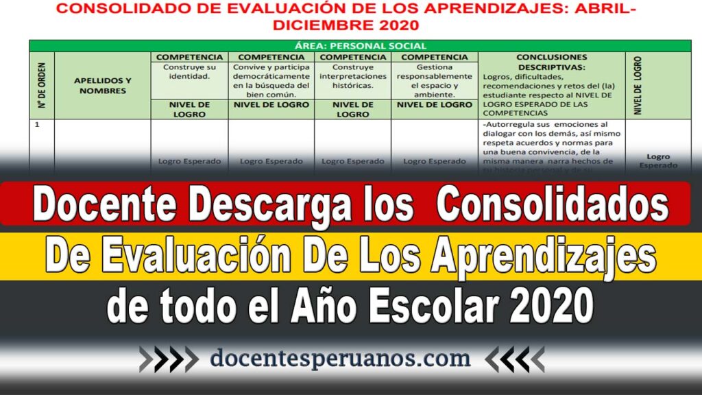 Docente Descarga los Consolidados De Evaluación De Los Aprendizajes de todo el Año Escolar 2020