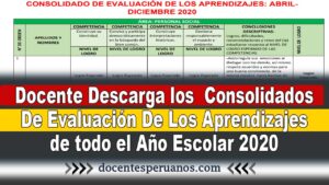 Docente Descarga los Consolidados De Evaluación De Los Aprendizajes de todo el Año Escolar 2020