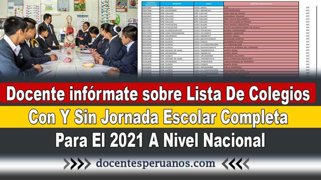 Docente infórmate sobre Lista De Colegios Con Y Sin Jornada Escolar Completa Para El 2021 A Nivel Nacional