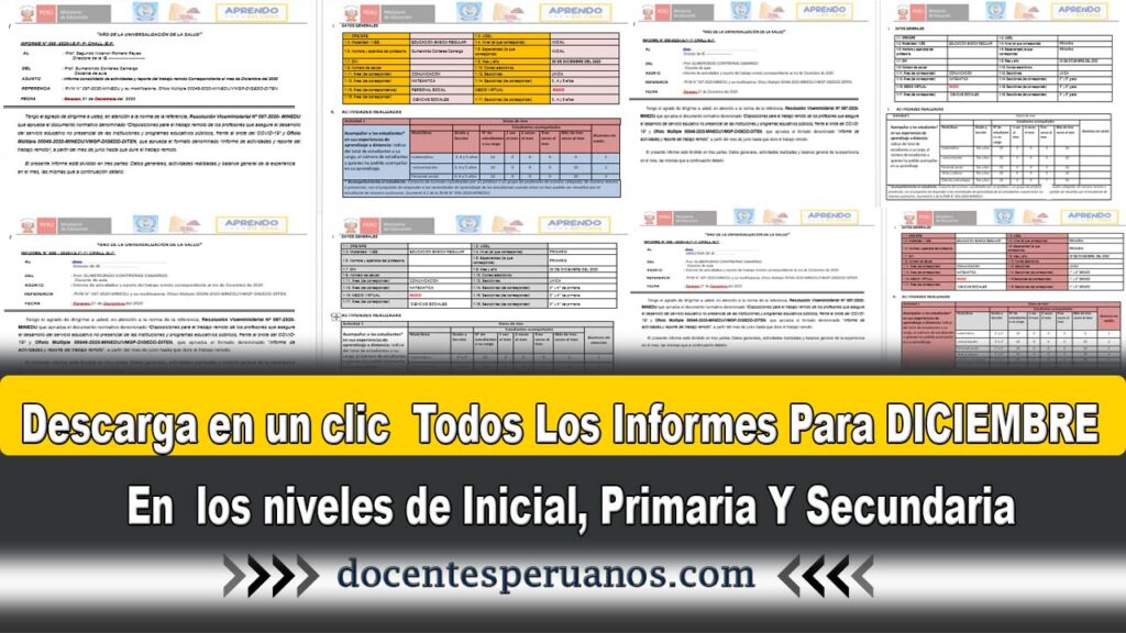 Descarga en un clic Todos Los Informes Para DICIEMBRE En los niveles de Inicial, Primaria Y Secundaria