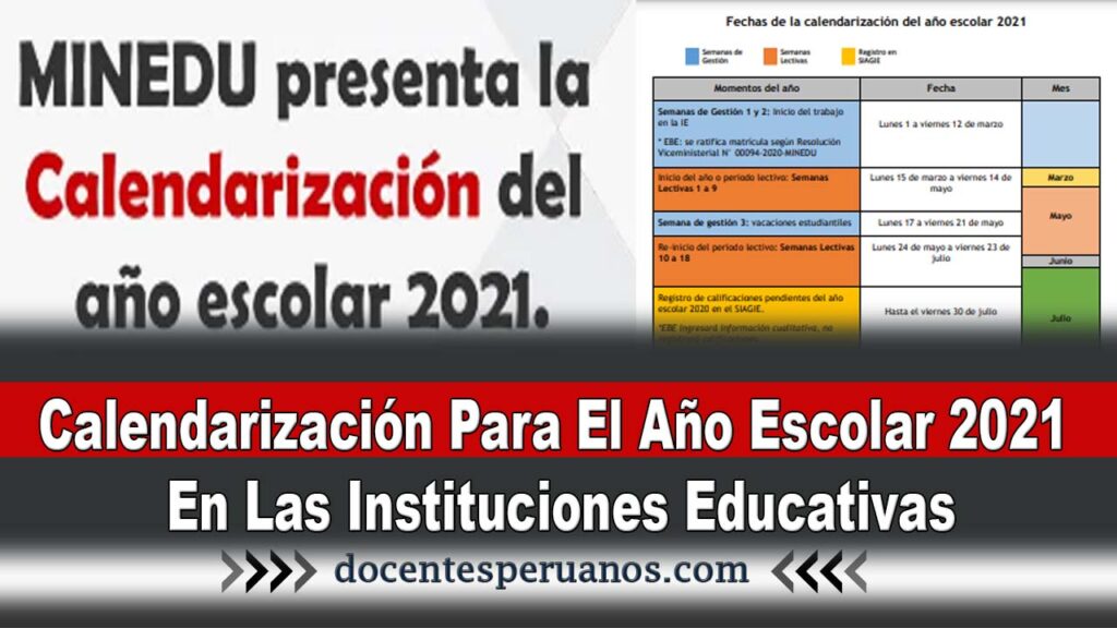 Calendarización Para El Año Escolar 2021 En Las Instituciones Educativas