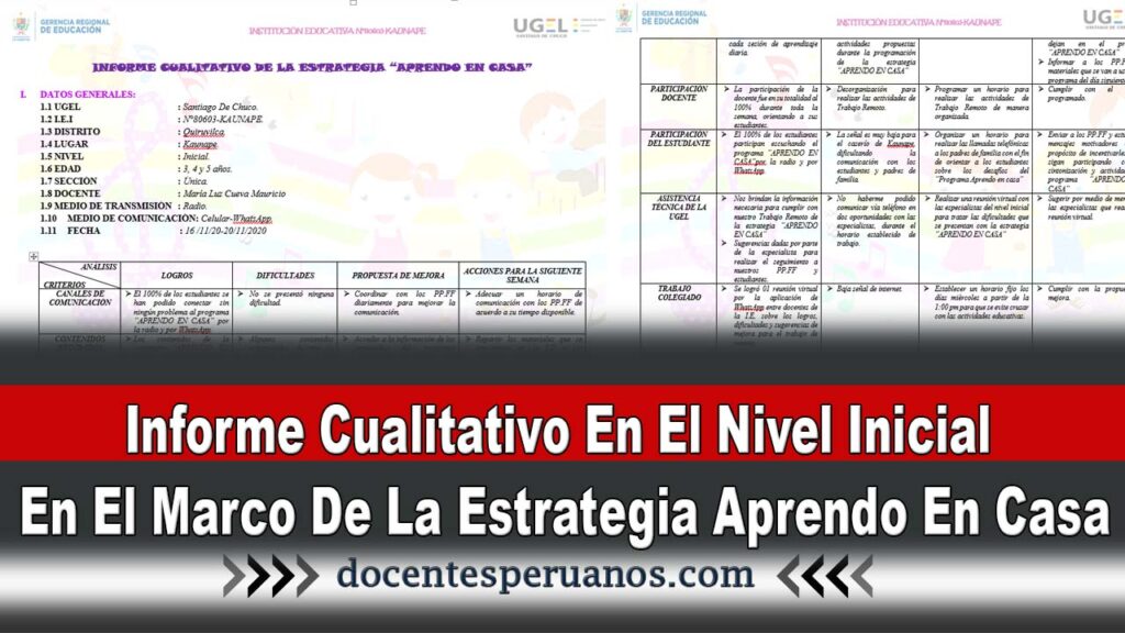 Informe Cualitativo En El Nivel Inicial En El Marco De La Estrategia Aprendo En Casa