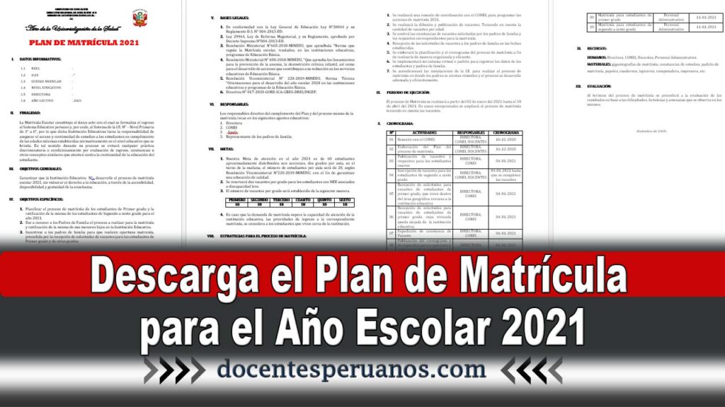 Descarga el Plan de Matrícula para el año escolar 2021