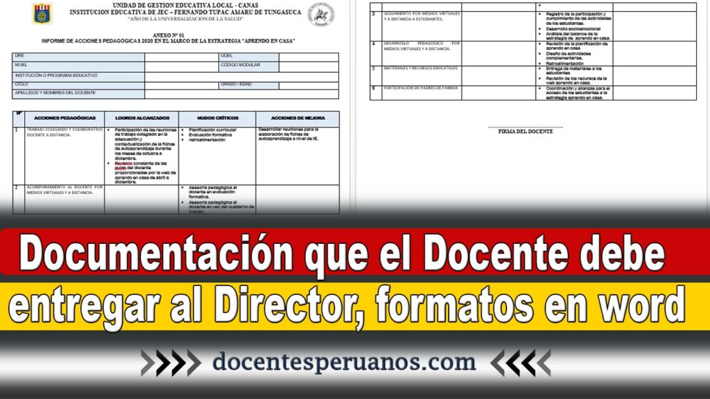 Documentación que el Docente debe entregar al Director, formatos en word