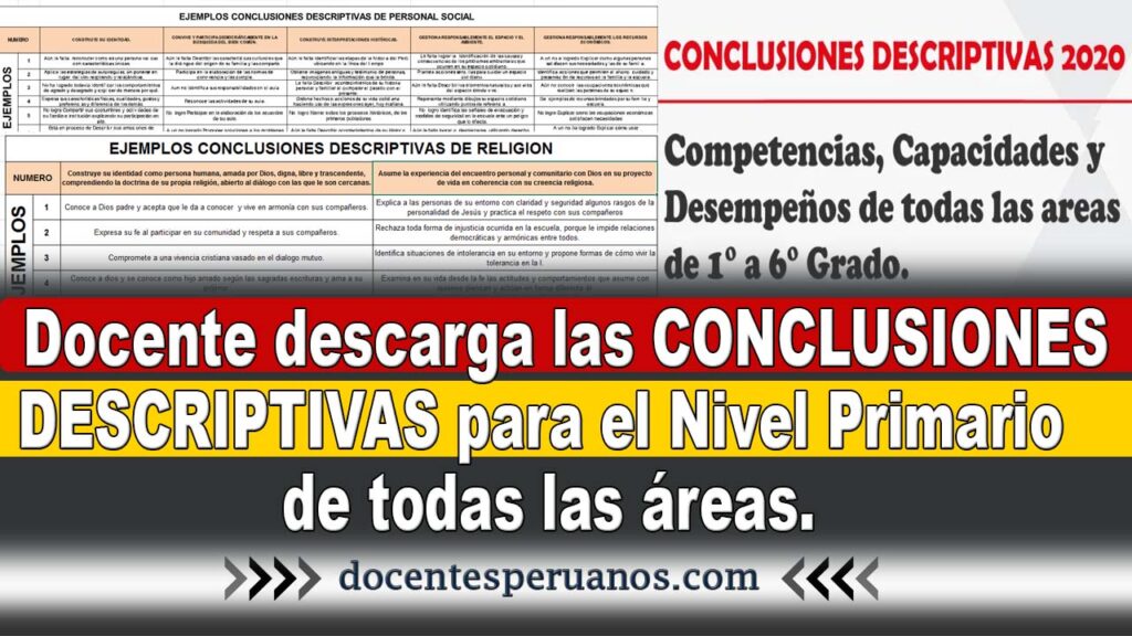 Docente descarga las CONCLUSIONES DESCRIPTIVAS para el Nivel Primario de todas las áreas.