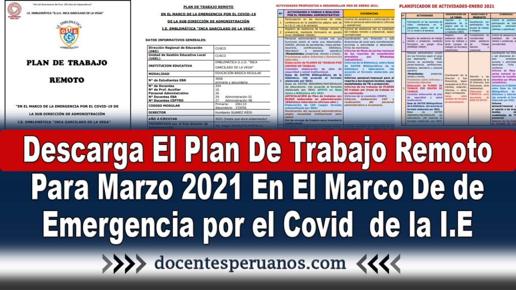 Descarga El Plan De Trabajo Remoto Para Marzo 2021 En El Marco De de Emergencia por el Covid de la I.E