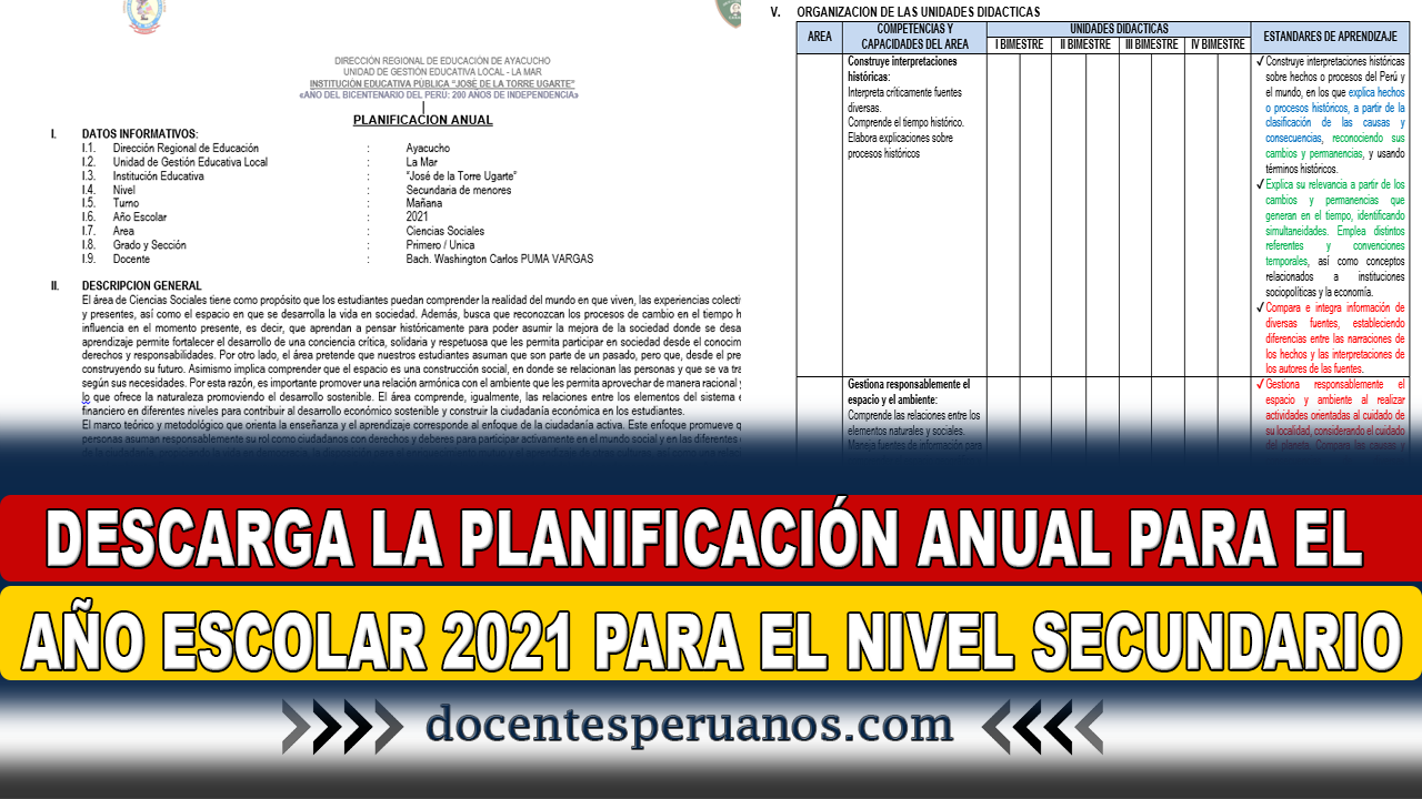 DESCARGA LA PLANIFICACIÓN ANUAL PARA EL AÑO ESCOLAR 2021 PARA EL NIVEL ...