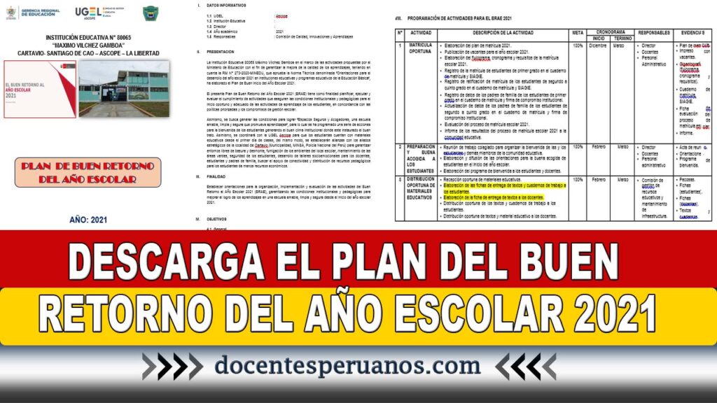 DESCARGA EL PLAN DEL BUEN RETORNO DEL AÑO ESCOLAR 2021