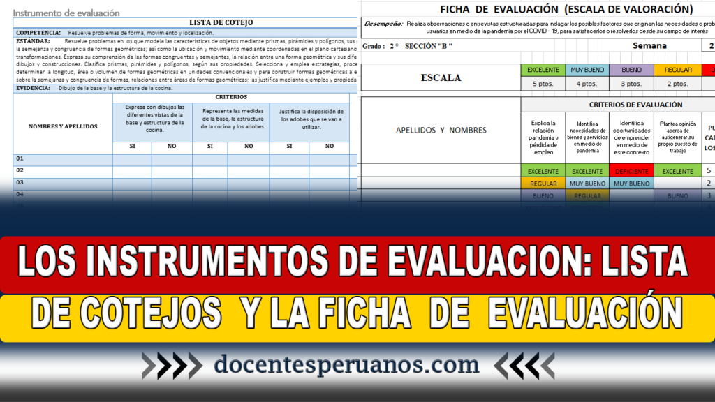 LOS INSTRUMENTOS DE EVALUACION:LISTA DE COTEJOS Y LA FICHA DE EVALUACIÓN