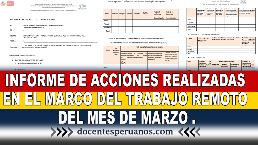 INFORME DE ACCIONES REALIZADAS EN EL MARCO DEL TRABAJO REMOTO DEL MES DE MARZO .