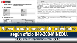 Nuevo formato mensual de actividades según oficio 049-200-MINEDU