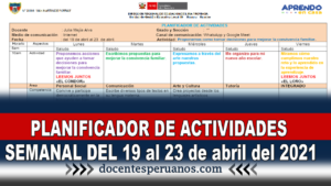 PLANIFICADOR DE ACTIVIDADES SEMANAL DEL 19 al 23 de abril del 2021