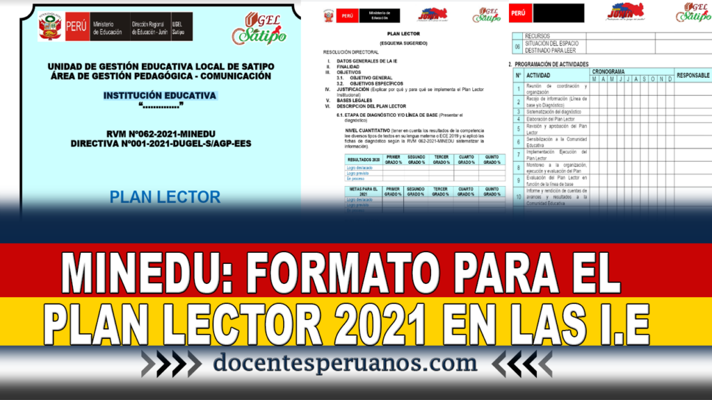 MINEDU: FORMATO PARA EL PLAN LECTOR 2021 DE LAS I.E