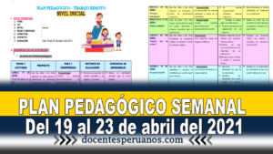 PLAN PEDAGÓGICO SEMANAL Del 19 al 23 de abril del 2021