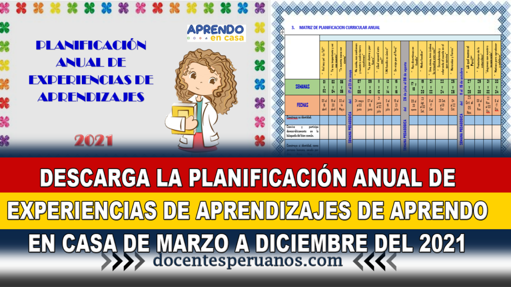 DESCARGA LA PLANIFICACIÓN ANUAL DE EXPERIENCIAS DE APRENDIZAJES DE APRENDO EN CASA DE MARZO A DICIEMBRE DEL 2021