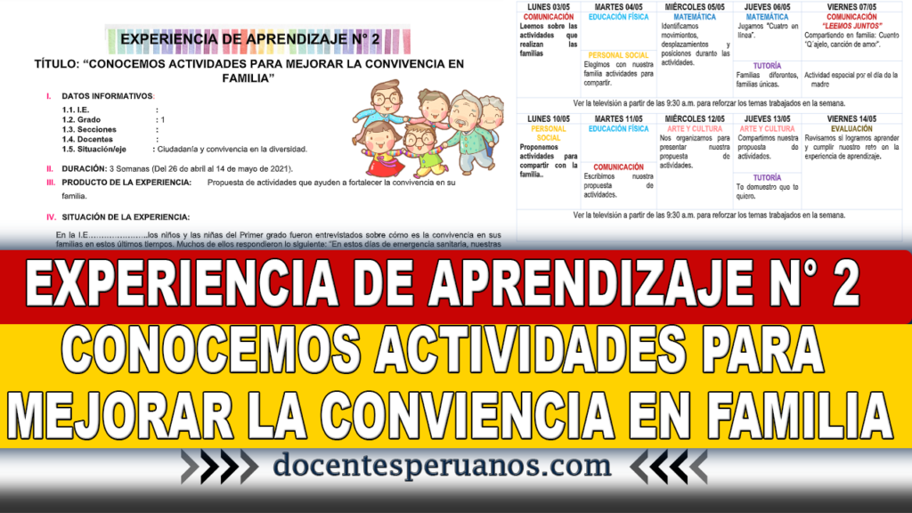 EXPERIENCIA DE APRENDIZAJE N° 2 CONOCEMOS ACTIVIDADES PARA MEJORAR LA CONVIENCIA EN FAMILIA