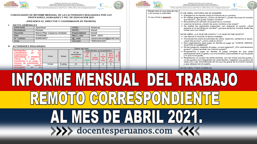 INFORME MENSUAL DEL TRABAJO REMOTO CORRESPONDIENTE AL MES DE ABRIL 2021