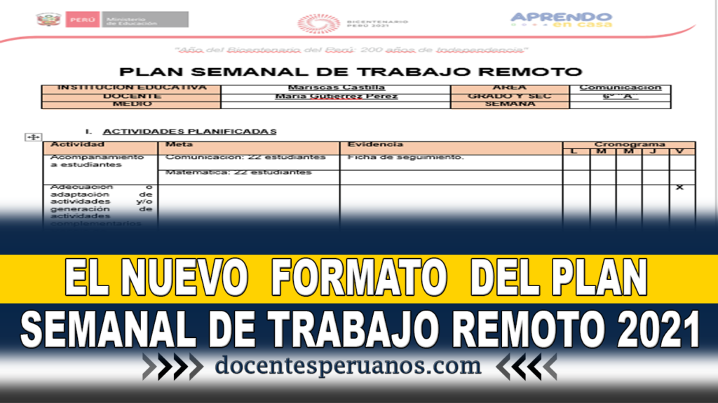 EL NUEVO FORMATO DEL PLAN SEMANAL DE TRABAJO REMOTO 2021