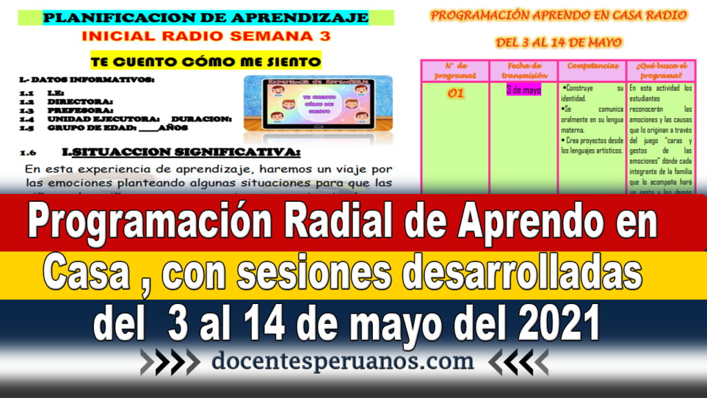 Programación radial de Aprendo en Casa , con sesiones desarrolladas del 3 al 14 de mayo del 2021