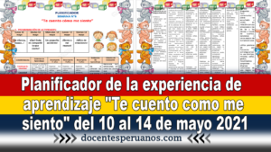 Planificador de la experiencia de aprendizaje "Te cuento como me siento" del 10 al 14 de mayo 2021