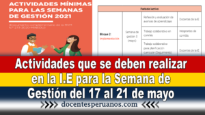 Actividades que se deben realizar en la I.E para la Semana de Gestión del 17 al 21 de mayo