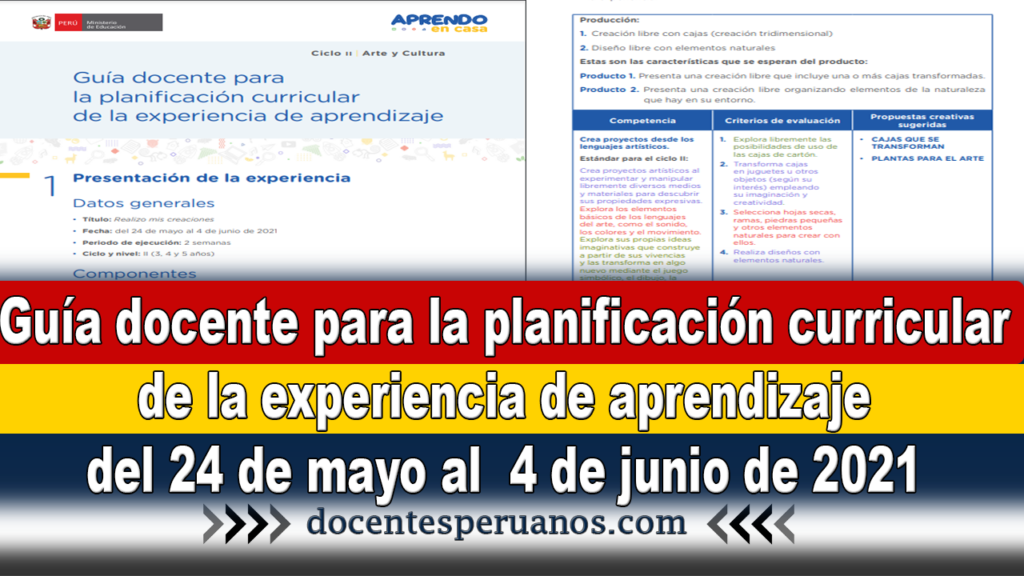 Guía docente para la planificación curricular de la experiencia de aprendizaje del 24 de mayo al 4 de junio de 2021