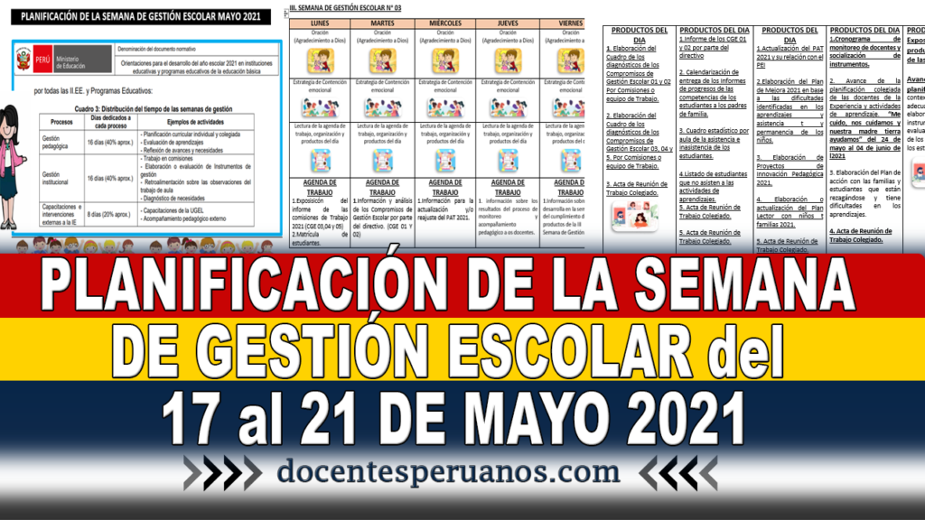 PLANIFICACIÓN DE LA SEMANA DE GESTIÓN ESCOLAR del 17 al 21 DE MAYO 2021