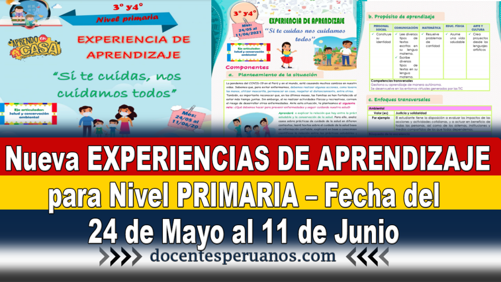 Nueva EXPERIENCIAS DE APRENDIZAJE para Nivel PRIMARIA – Fecha del 24 de Mayo al 11 de Junio