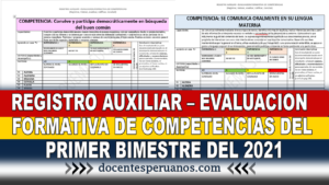 REGISTRO AUXILIAR – EVALUACION FORMATIVA DE COMPETENCIAS DEL PRIMER BIMESTRE DEL 2021