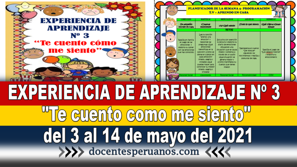 EXPERIENCIA DE APRENDIZAJE Nº 3 "Te cuento como me siento" del 3 al 14 de mayo del 2021