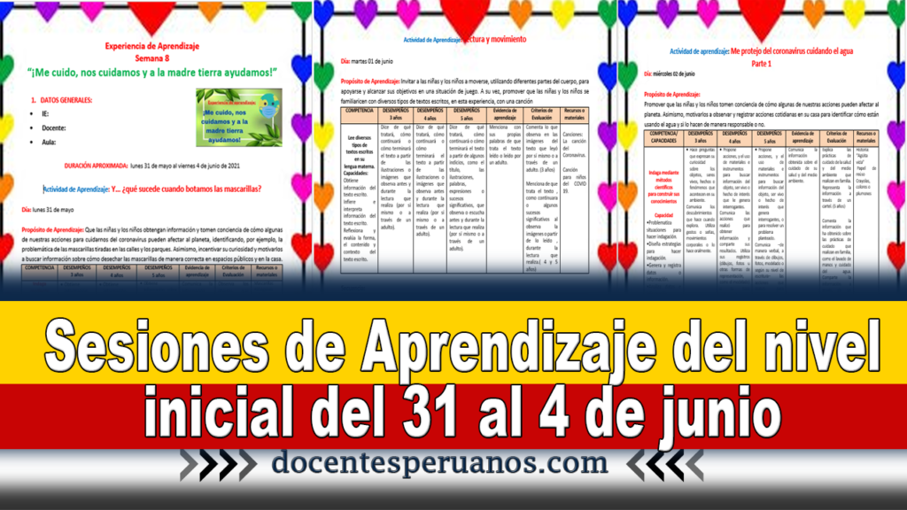 Sesiones de Aprendizaje del nivel inicial del 31 al 4 de junio