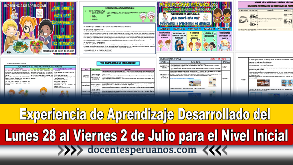 Experiencia de Aprendizaje Desarrollado de Lunes 28 al Viernes 2 de Julio para el Nivel Inicial