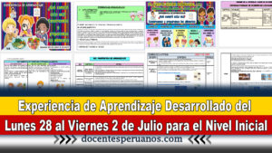 Experiencia de Aprendizaje Desarrollado de Lunes 28 al Viernes 2 de Julio para el Nivel Inicial