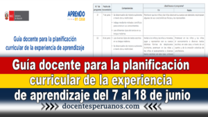 Guía docente para la planificación curricular de la experiencia de aprendizaje del 7 al 18 de junio