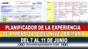 PLANIFICADOR DE LA EXPERIENCIA DE APRENDIZAJE DEL NIVEL PRIMARIA DEL 7 AL 11 DE JUNIO