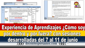 Experiencia de Aprendizajes ¿Cómo soy por dentro y por fuera? con sesiones desarrolladas del 7 al 11 de junio