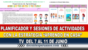 PLANIFICADOR Y SESIONES DE ACTIVIDADES CON LA ESTRATEGIA “APRENDO EN CASA” TV DEL 7 AL 11 DE JUNIO