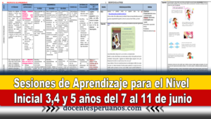 Sesiones de Aprendizaje para el Nivel Inicial 3,4 y 5 años del 7 al 11 de junio