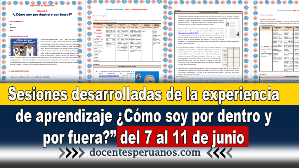 Sesiones desarrolladas de la experiencia de aprendizaje ¿Cómo soy por dentro y por fuera?” del 7 al 11 de junio