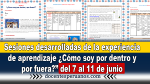 Sesiones desarrolladas de la experiencia de aprendizaje ¿Cómo soy por dentro y por fuera?” del 7 al 11 de junio