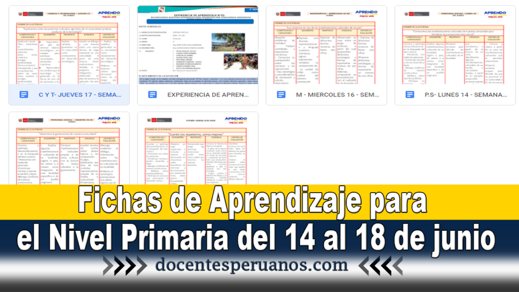 Fichas de Aprendizaje para el nivel primaria del 14 al 18 de junio